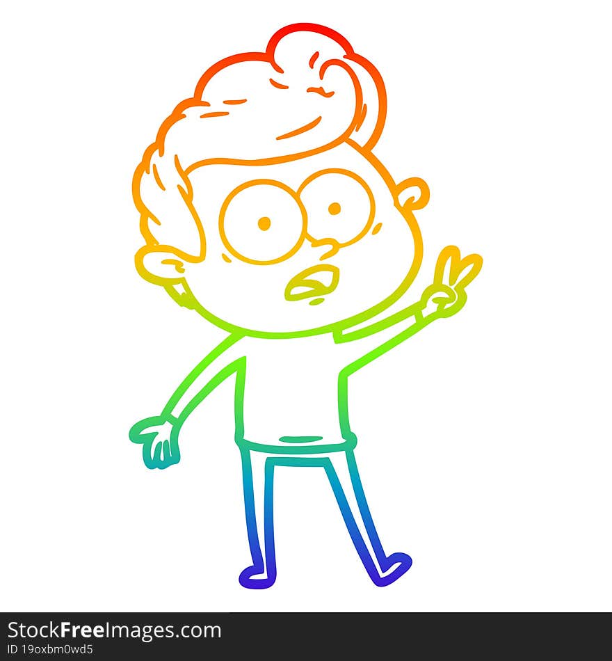 rainbow gradient line drawing cartoon staring man