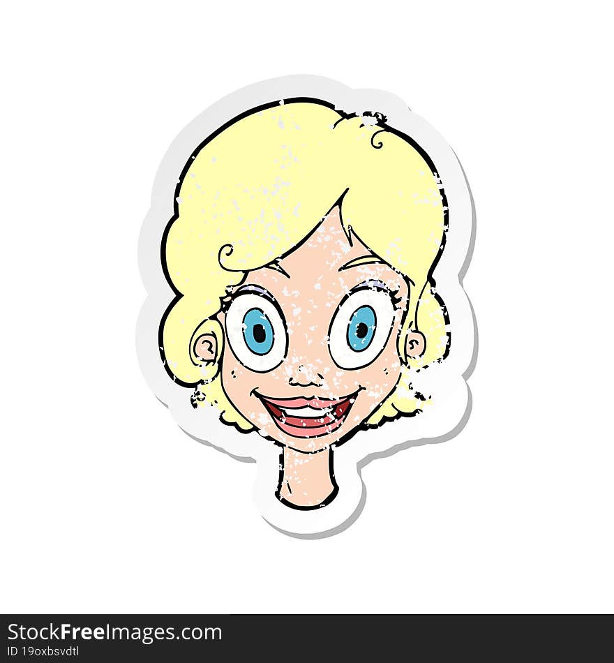 retro distressed sticker of a cartoonhappy woman