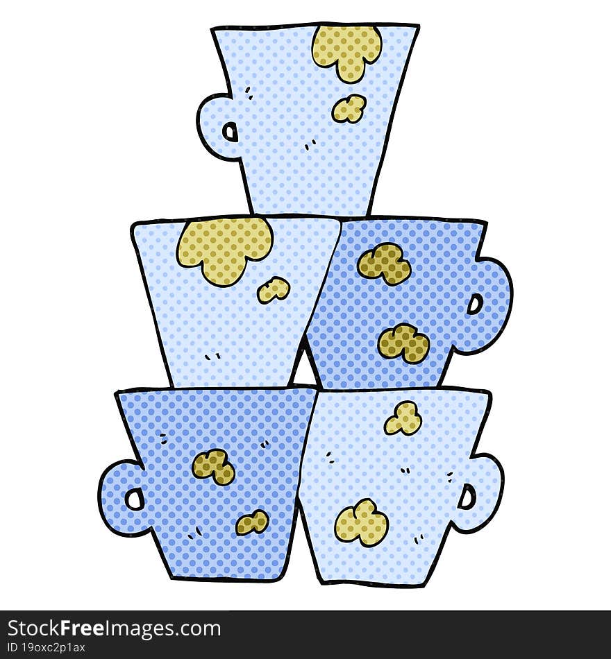 Cartoon Stack Of Dirty Coffee Cups