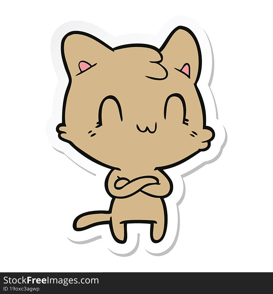 sticker of a cartoon happy cat