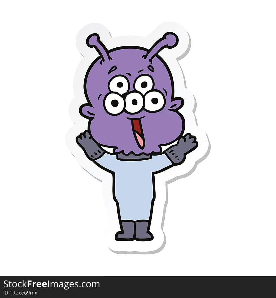 sticker of a happy cartoon alien