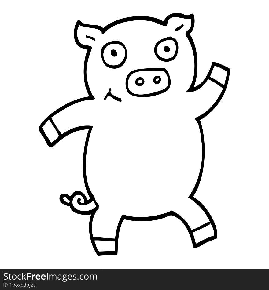 black and white cartoon dancing pig