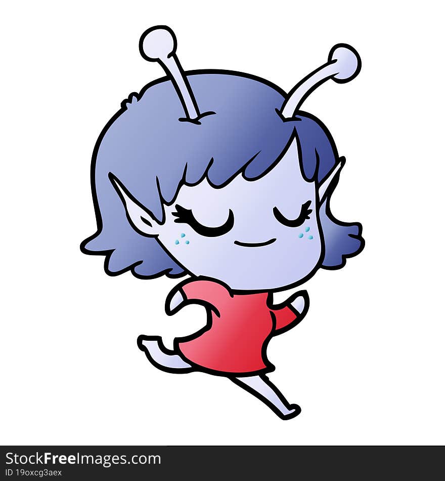 smiling alien girl cartoon running. smiling alien girl cartoon running