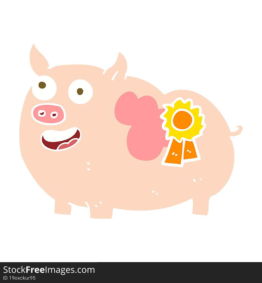 Flat Color Illustration Of A Cartoon Prize Winning Pig