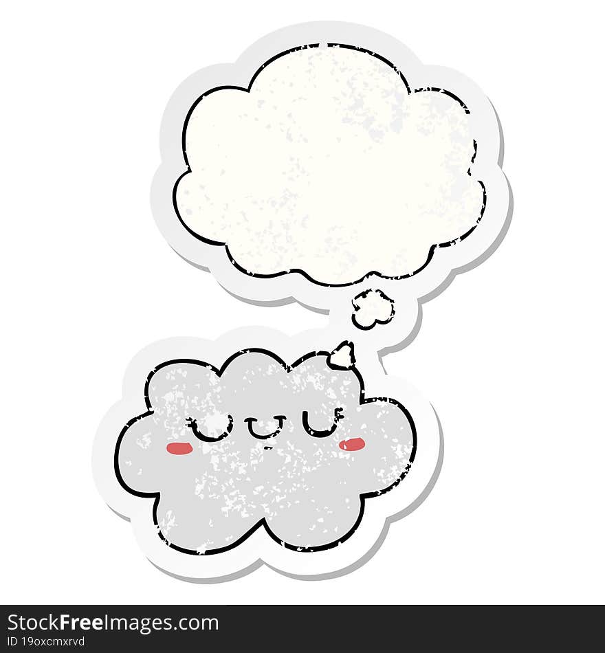 Cute Cartoon Cloud And Thought Bubble As A Distressed Worn Sticker