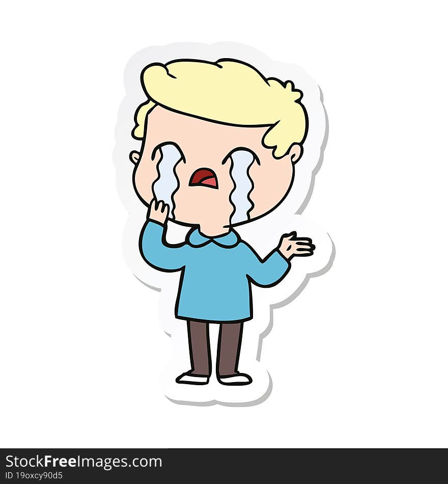 Sticker Of A Cartoon Man Crying