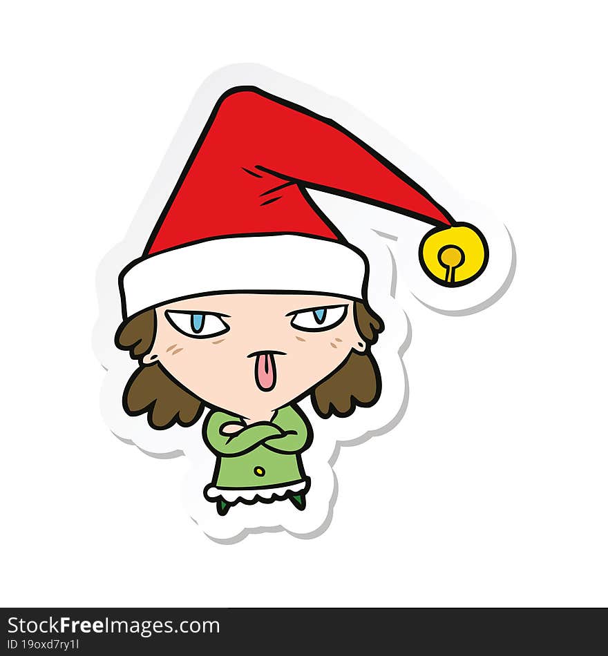 sticker of a cartoon girl wearing christmas hat