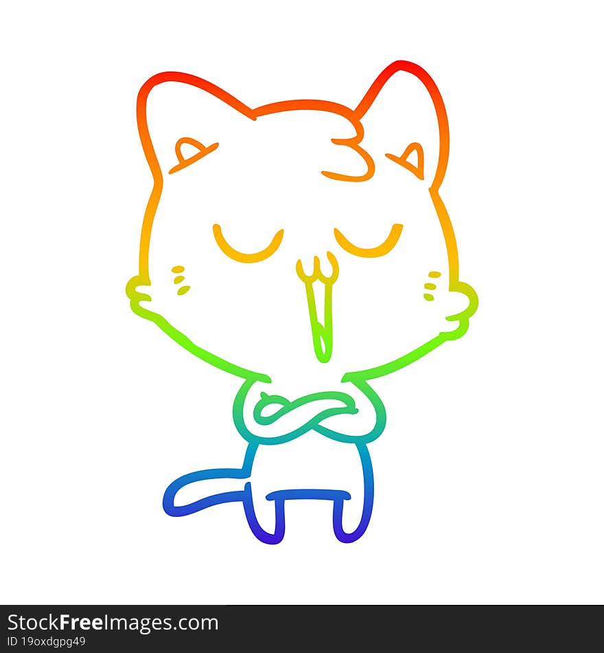 rainbow gradient line drawing cartoon cat singing