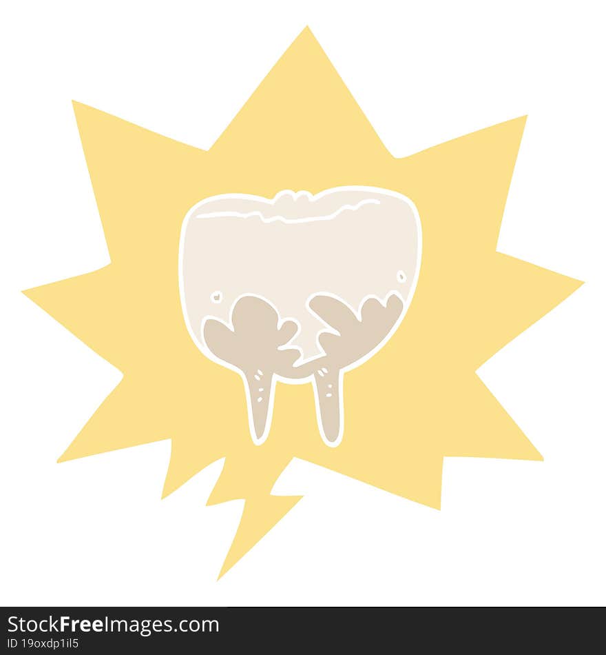 cartoon tooth and speech bubble in retro style