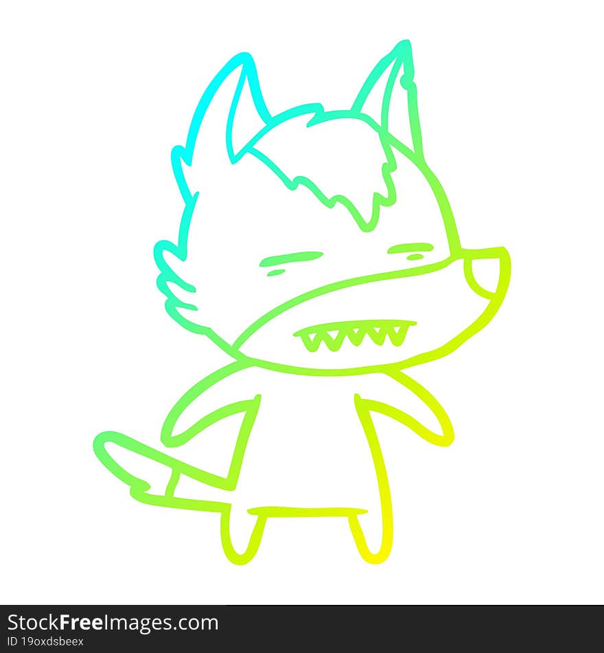 cold gradient line drawing cartoon wolf showing teeth