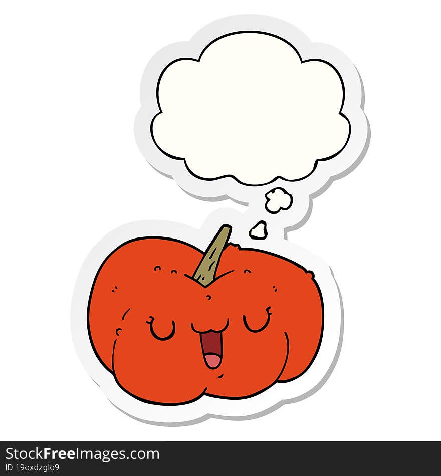 cartoon pumpkin and thought bubble as a printed sticker