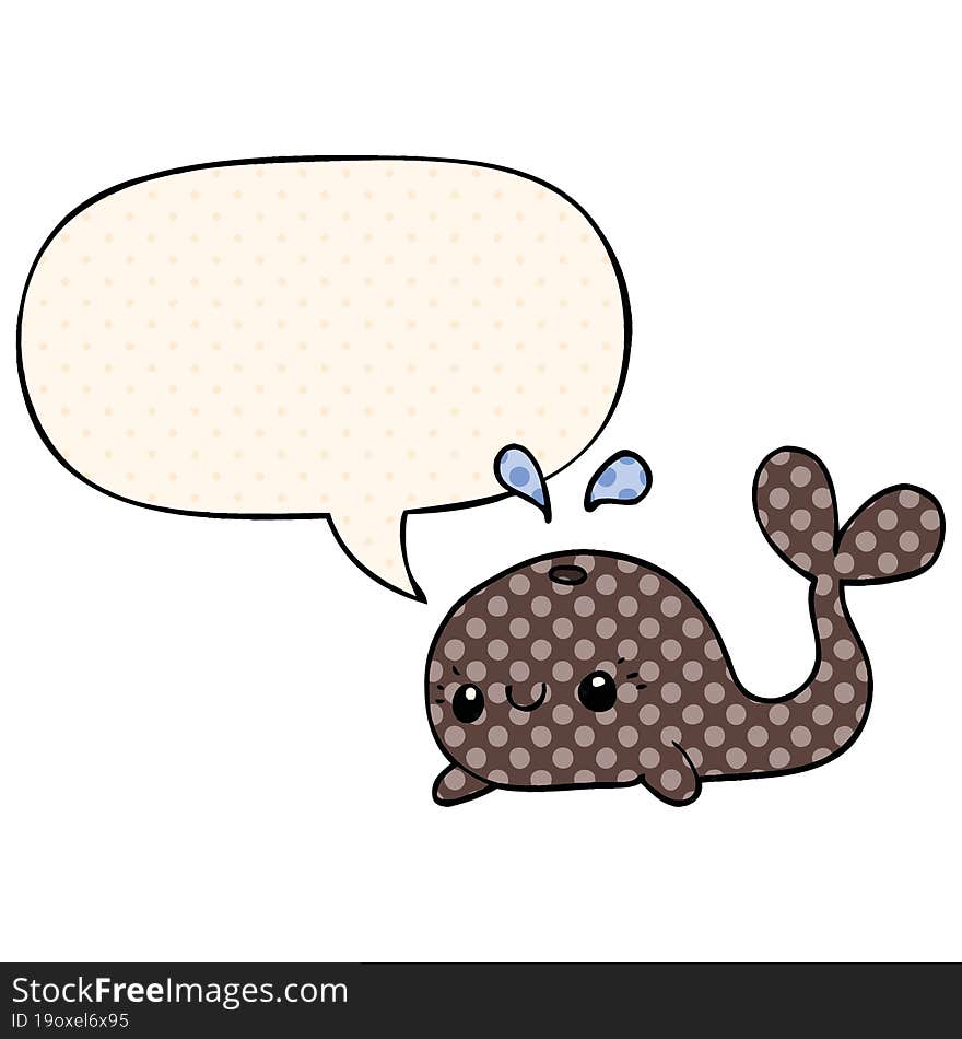 cute cartoon whale and speech bubble in comic book style