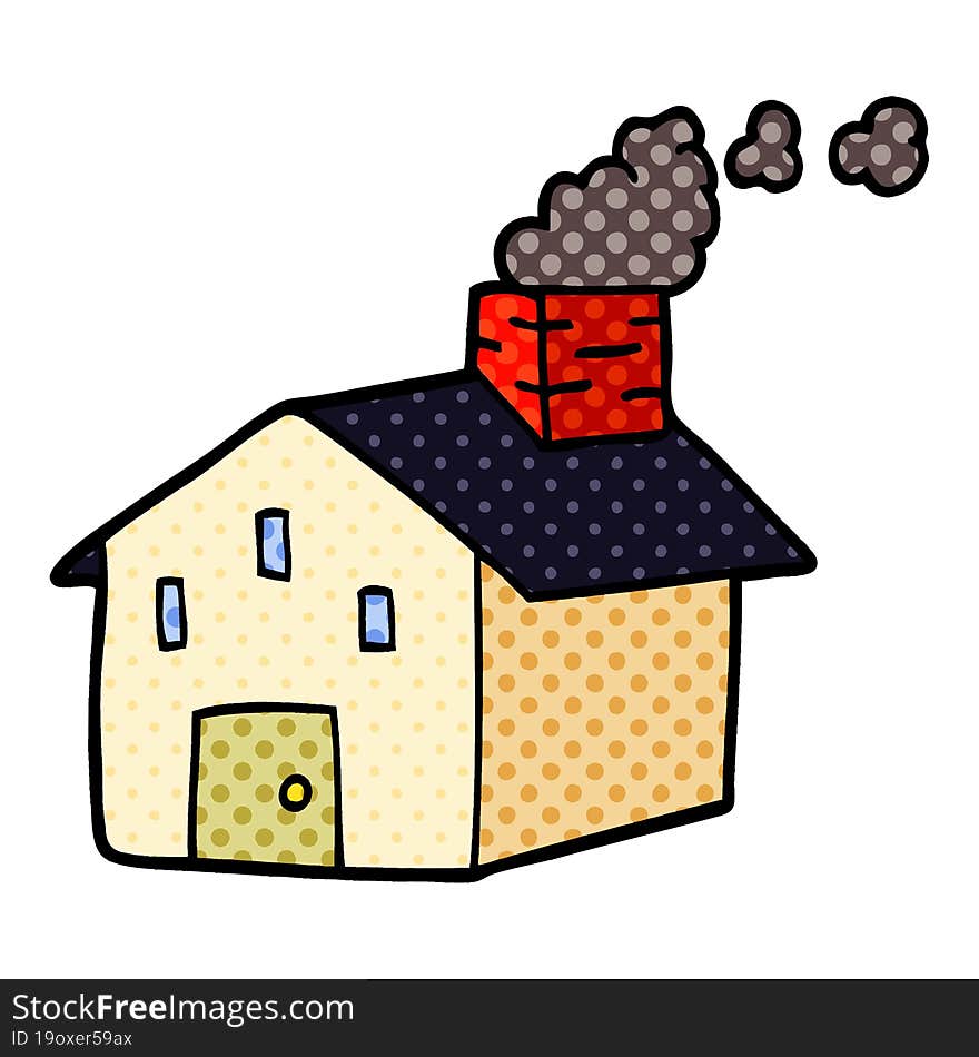 cartoon doodle house with smoking chimney