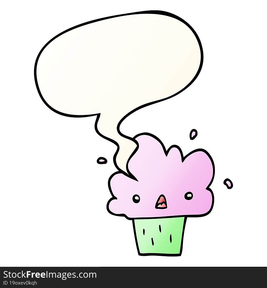 Cartoon Cupcake And Speech Bubble In Smooth Gradient Style