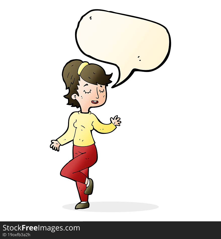 cartoon dancing woman with speech bubble