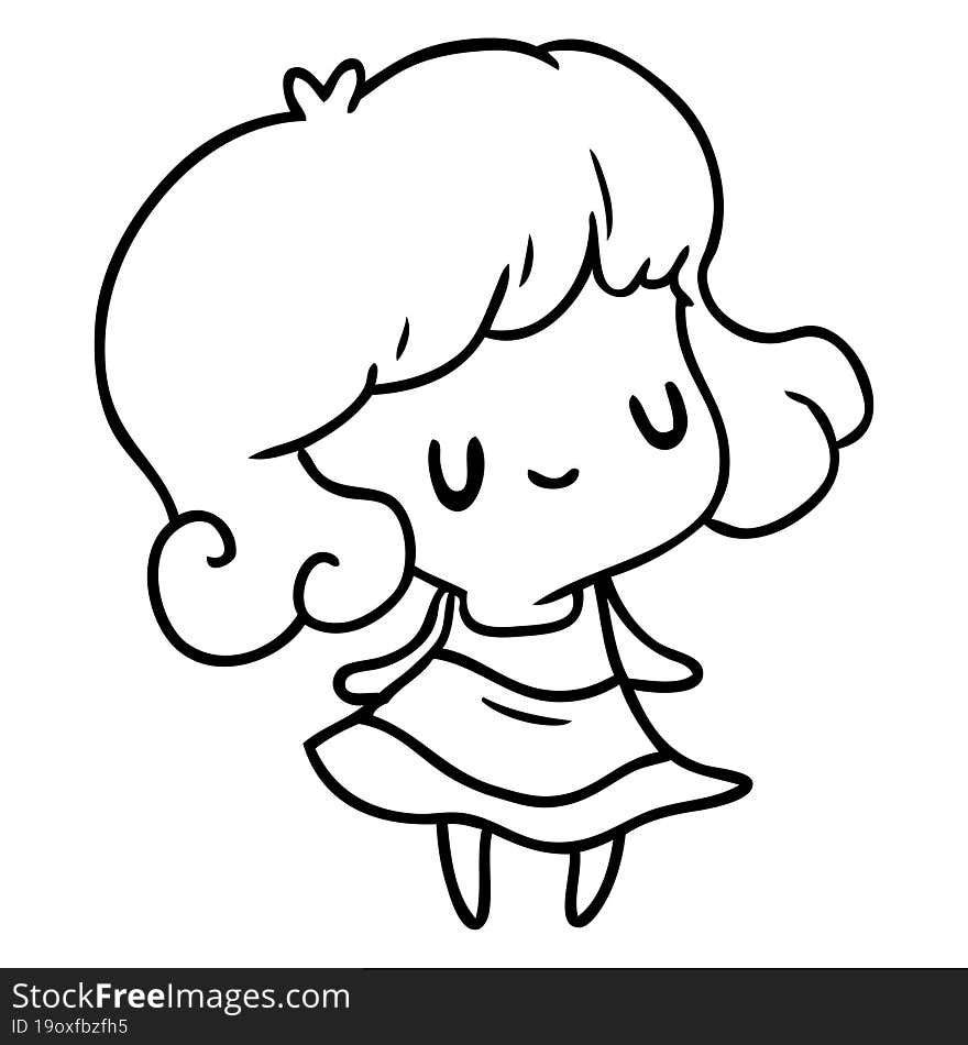 line drawing kawaii of cute girl