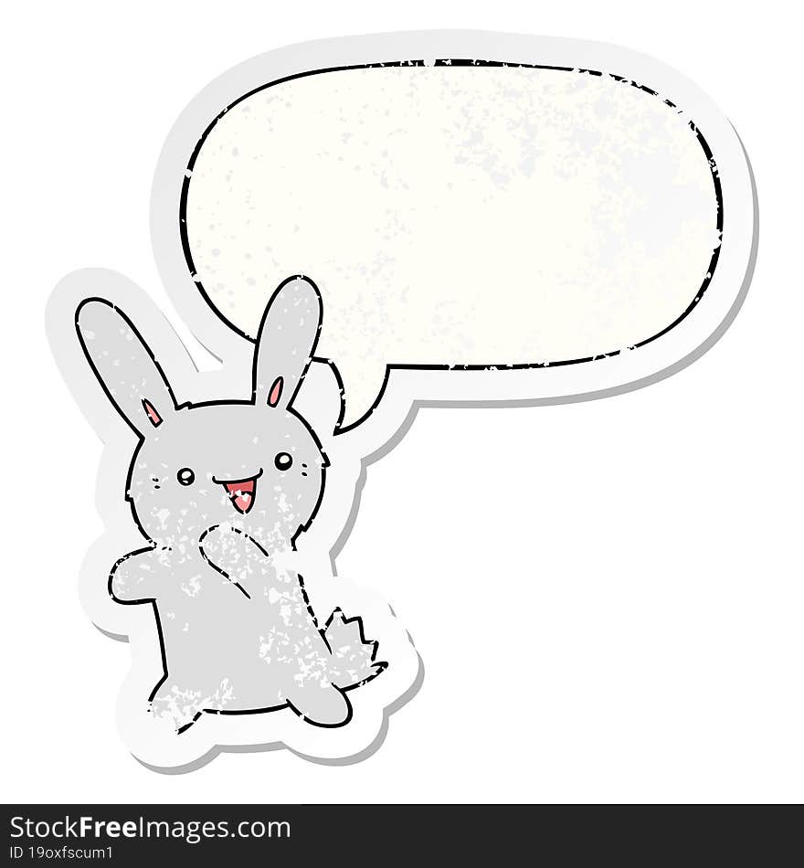 cartoon rabbit and speech bubble distressed sticker