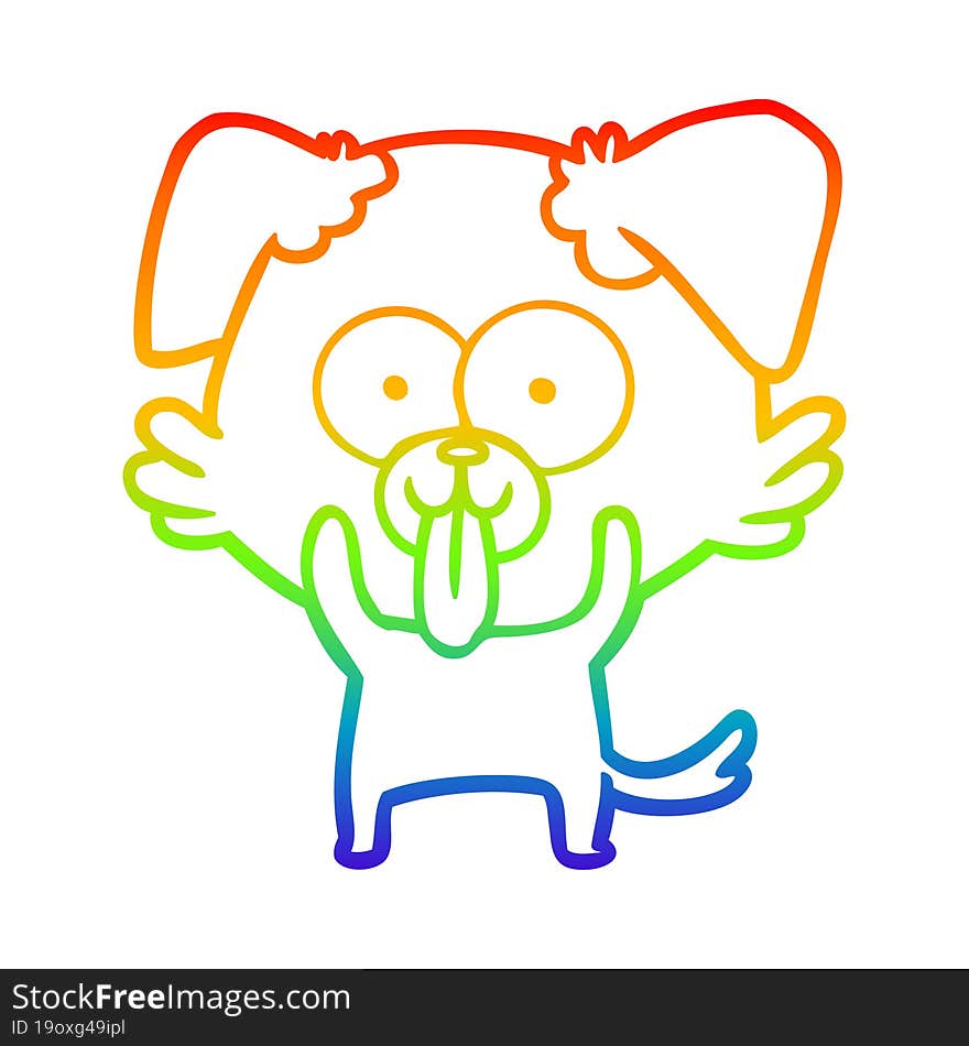 Rainbow Gradient Line Drawing Cartoon Dog With Tongue Sticking Out