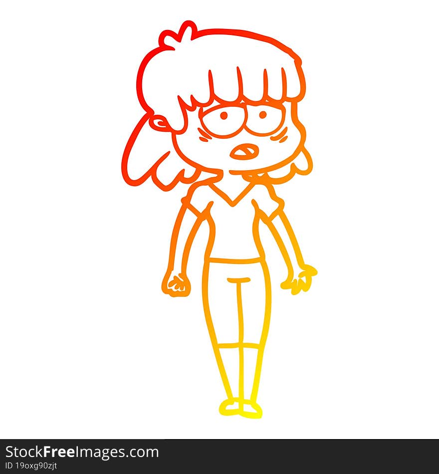 warm gradient line drawing cartoon tired woman