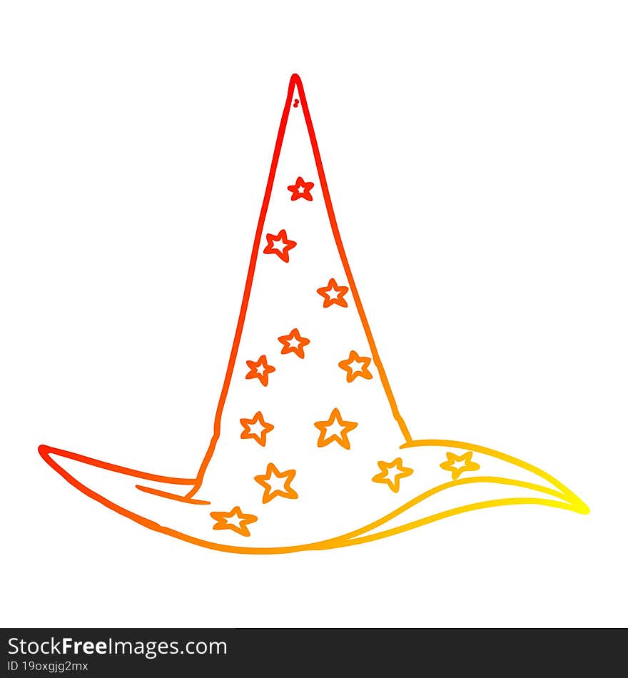 warm gradient line drawing of a cartoon wizard hat