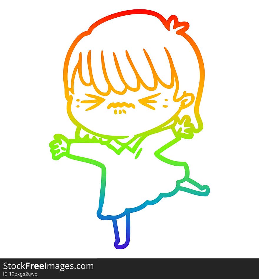 rainbow gradient line drawing stressed out cartoon girl