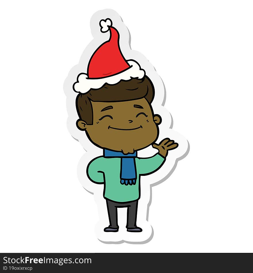 happy sticker cartoon of a man wearing santa hat