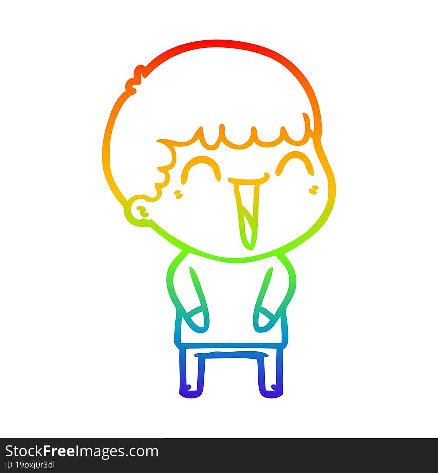 rainbow gradient line drawing of a cartoon happy man