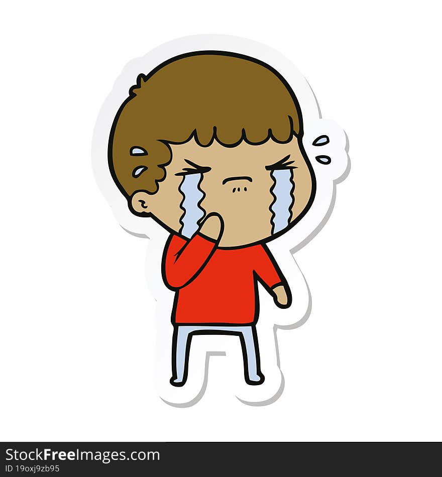 sticker of a cartoon man crying