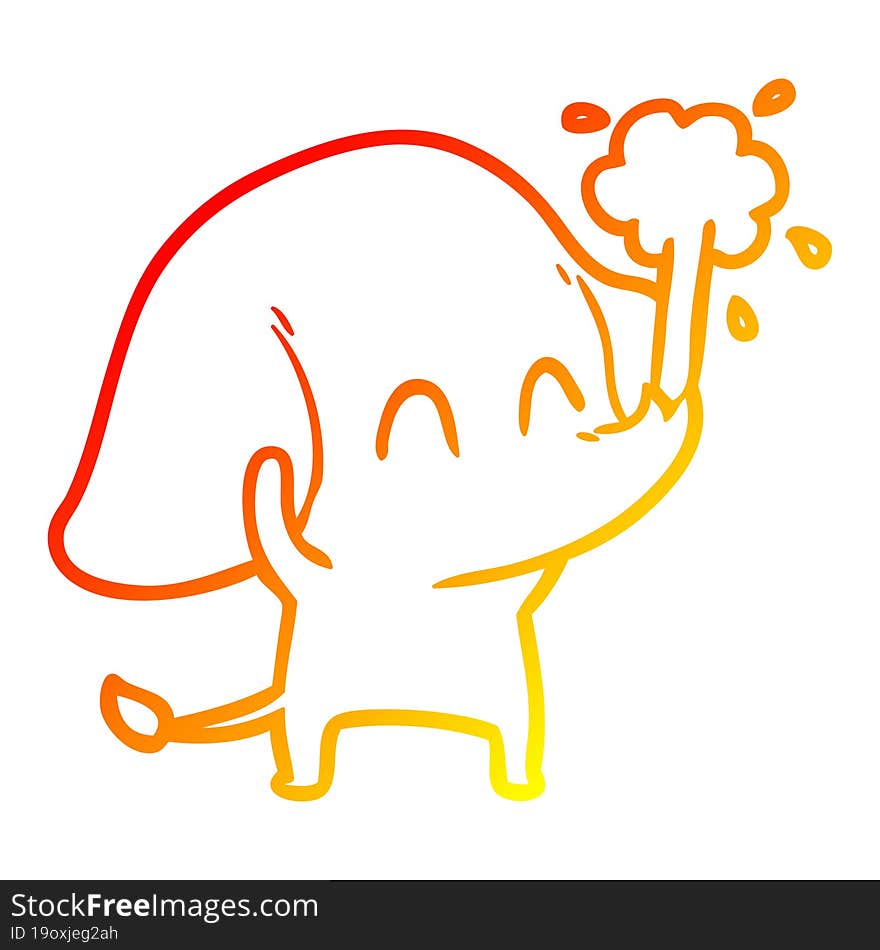 warm gradient line drawing cute cartoon elephant spouting water