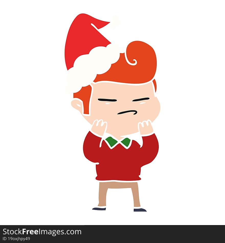 Flat Color Illustration Of A Cool Guy With Fashion Hair Cut Wearing Santa Hat