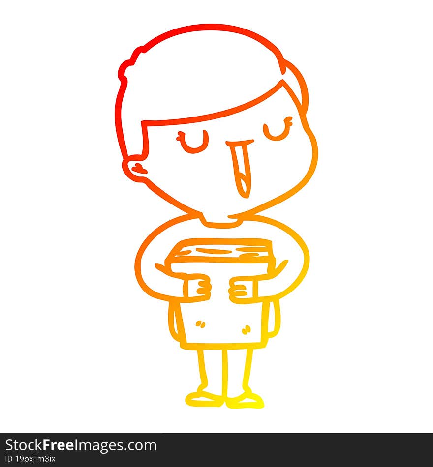 Warm Gradient Line Drawing Cartoon Happy Boy Talking About His Book