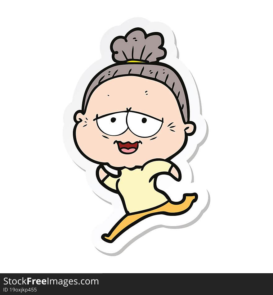 Sticker Of A Cartoon Happy Old Lady