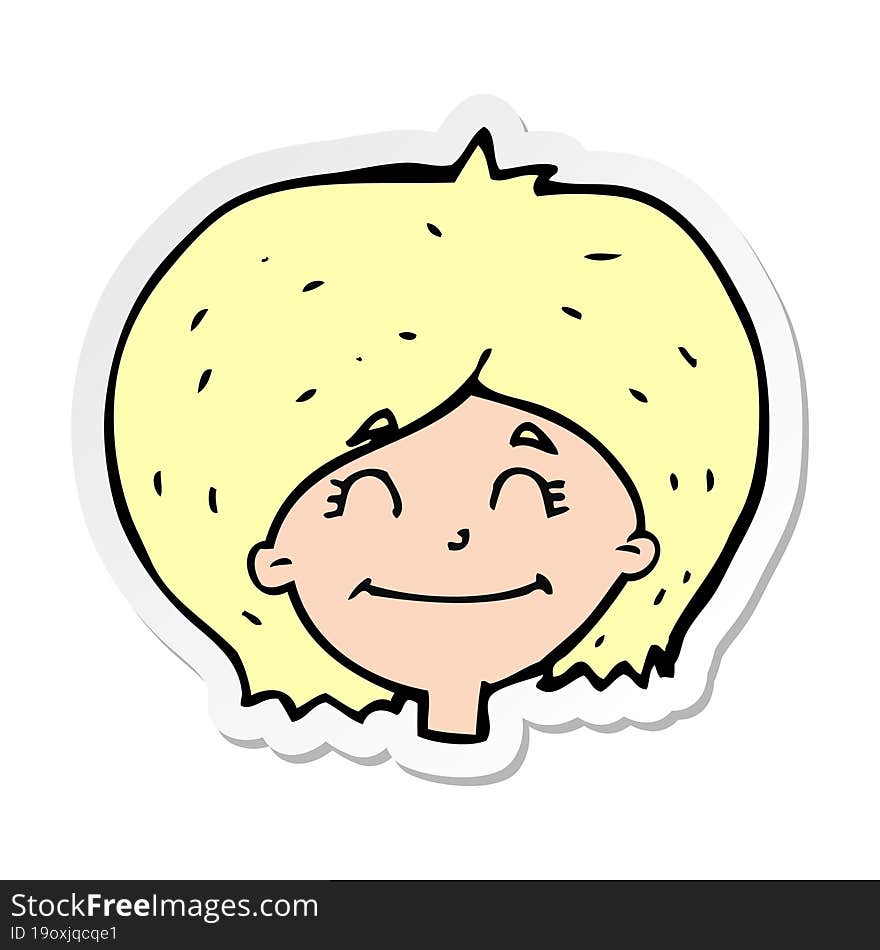 sticker of a cartoon happy female face