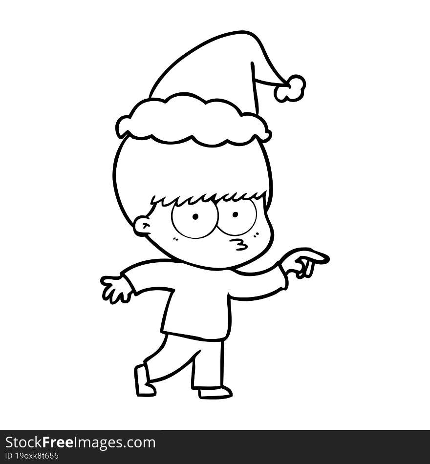 nervous line drawing of a boy wearing santa hat