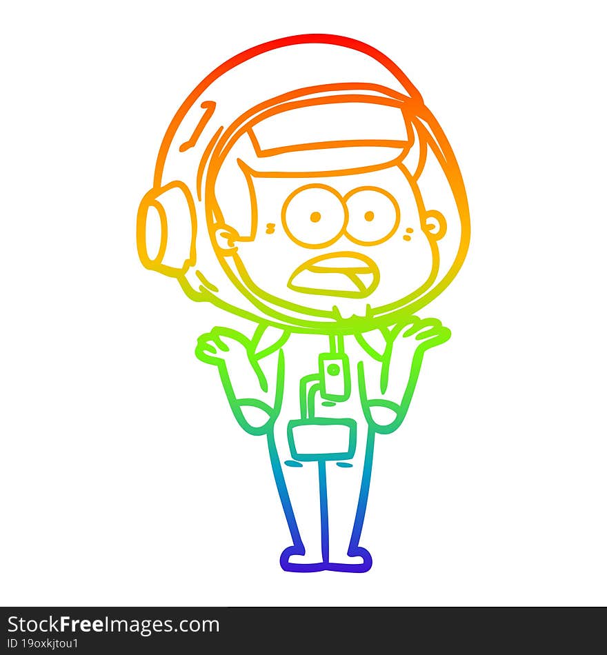 rainbow gradient line drawing cartoon surprised astronaut