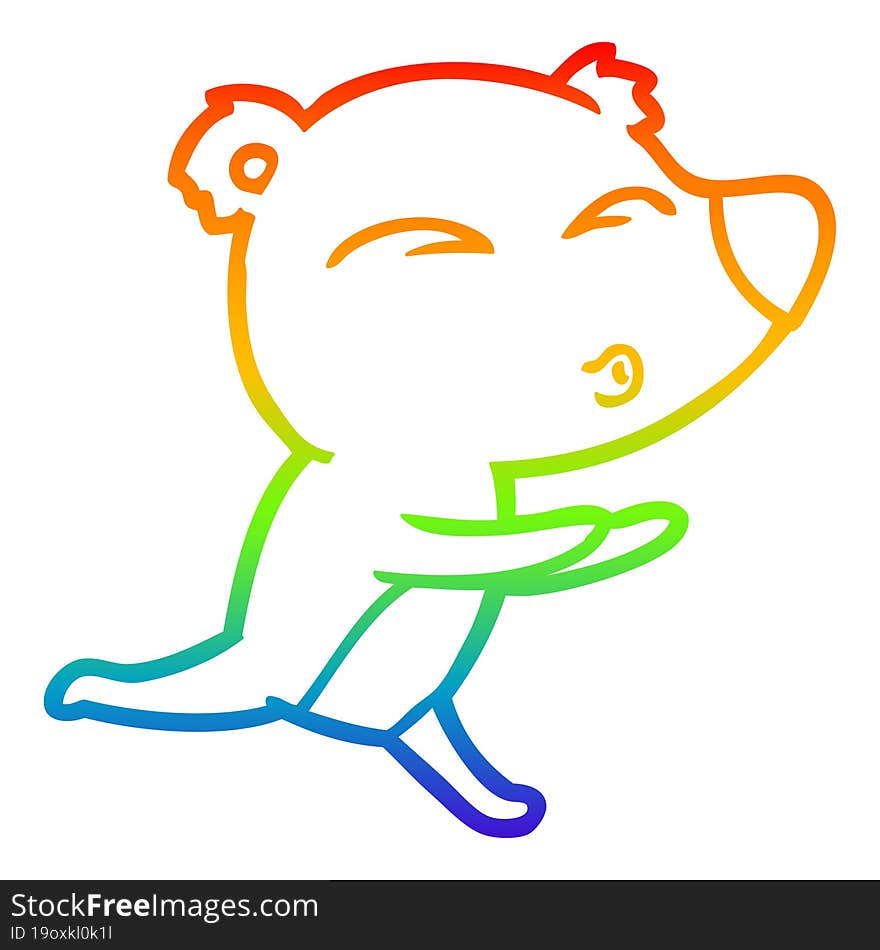 rainbow gradient line drawing cartoon running bear