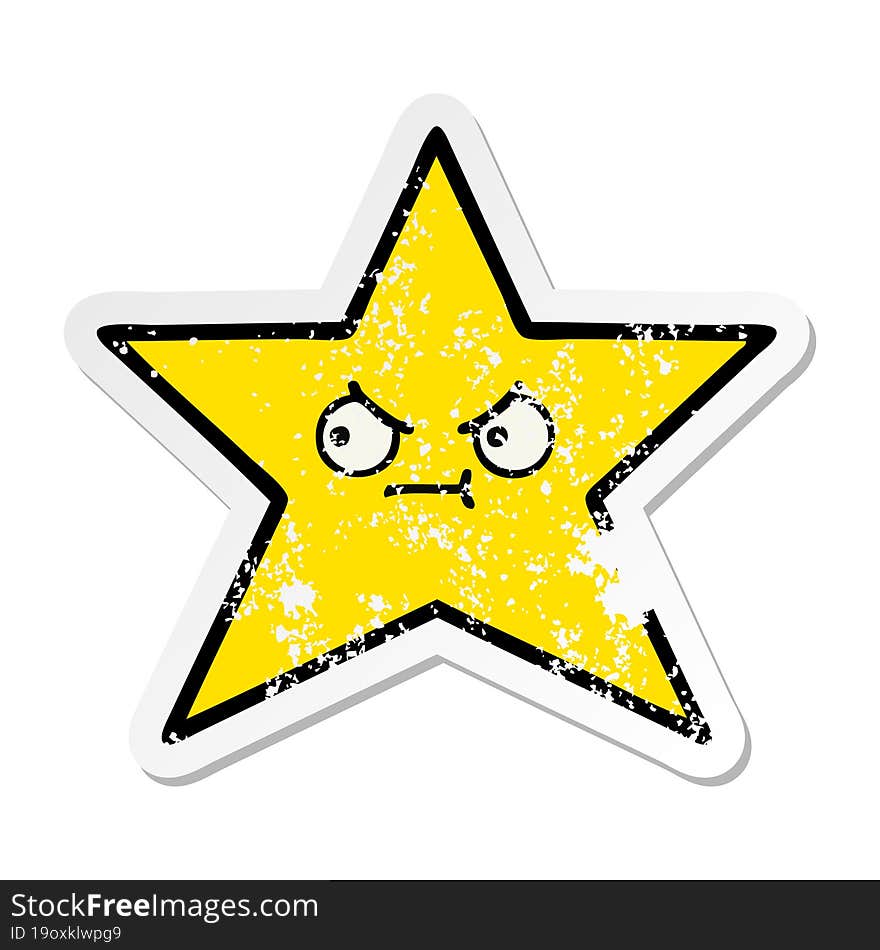 distressed sticker of a cute cartoon gold star