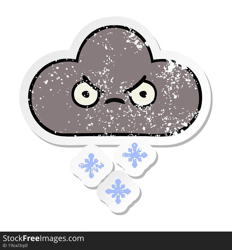 Distressed Sticker Of A Cute Cartoon Storm Snow Cloud