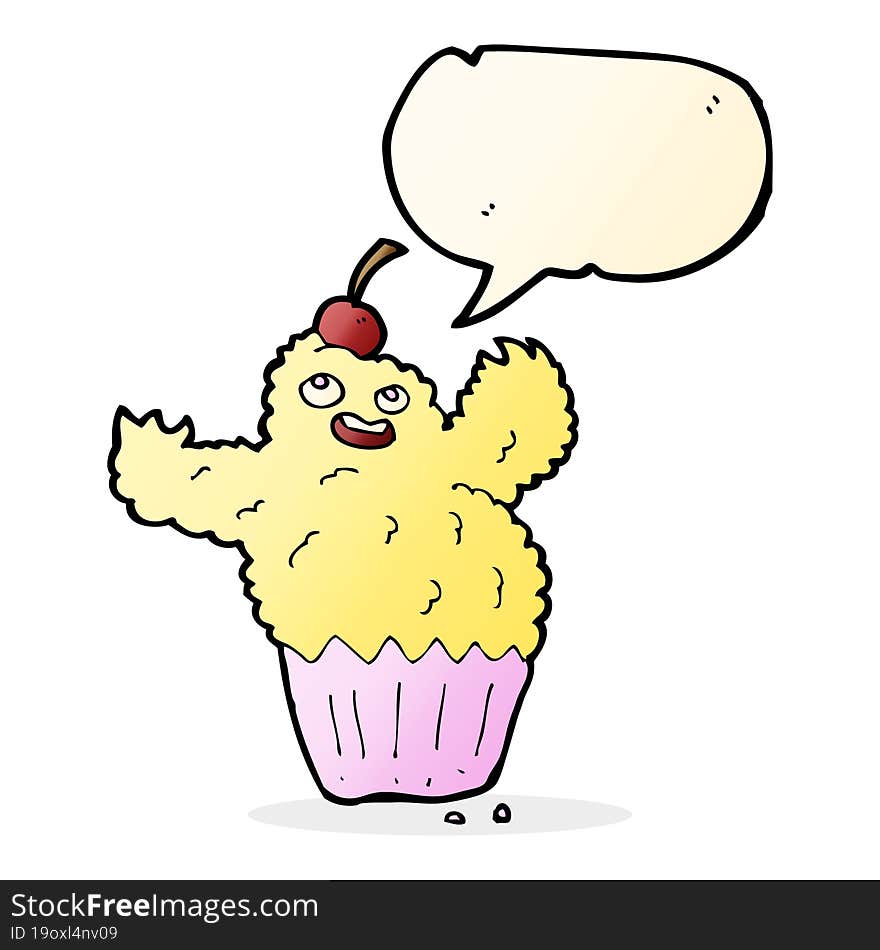 cartoon cupcake monster with speech bubble