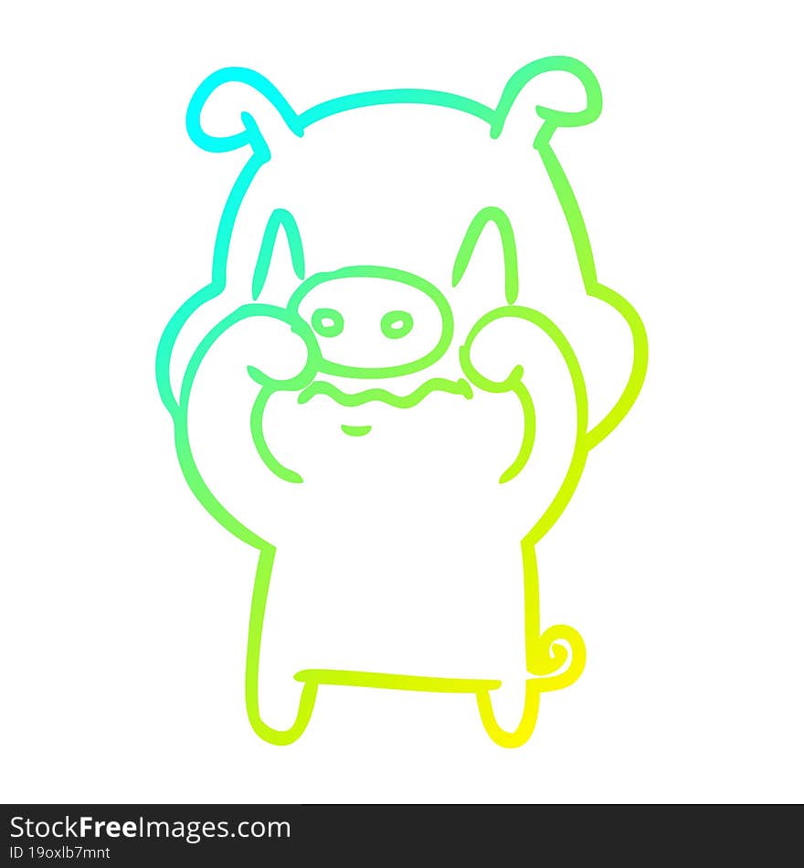 cold gradient line drawing nervous cartoon pig