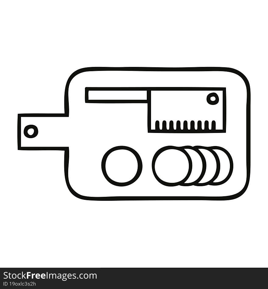 line drawing cartoon of a meat chopping board