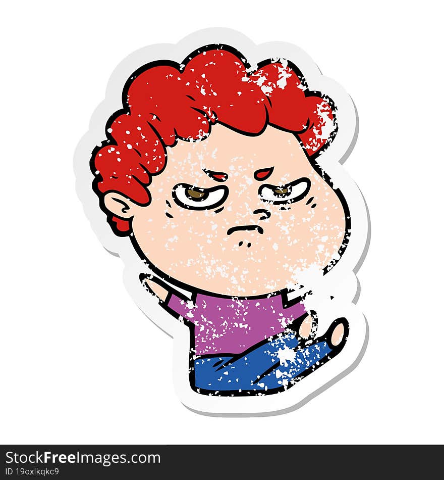 distressed sticker of a cartoon angry man