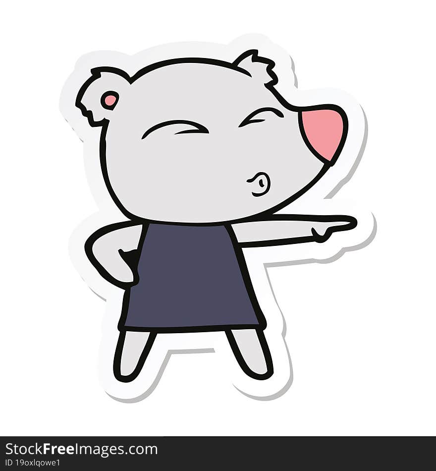 Sticker Of A Cartoon Whistling Bear In Dress