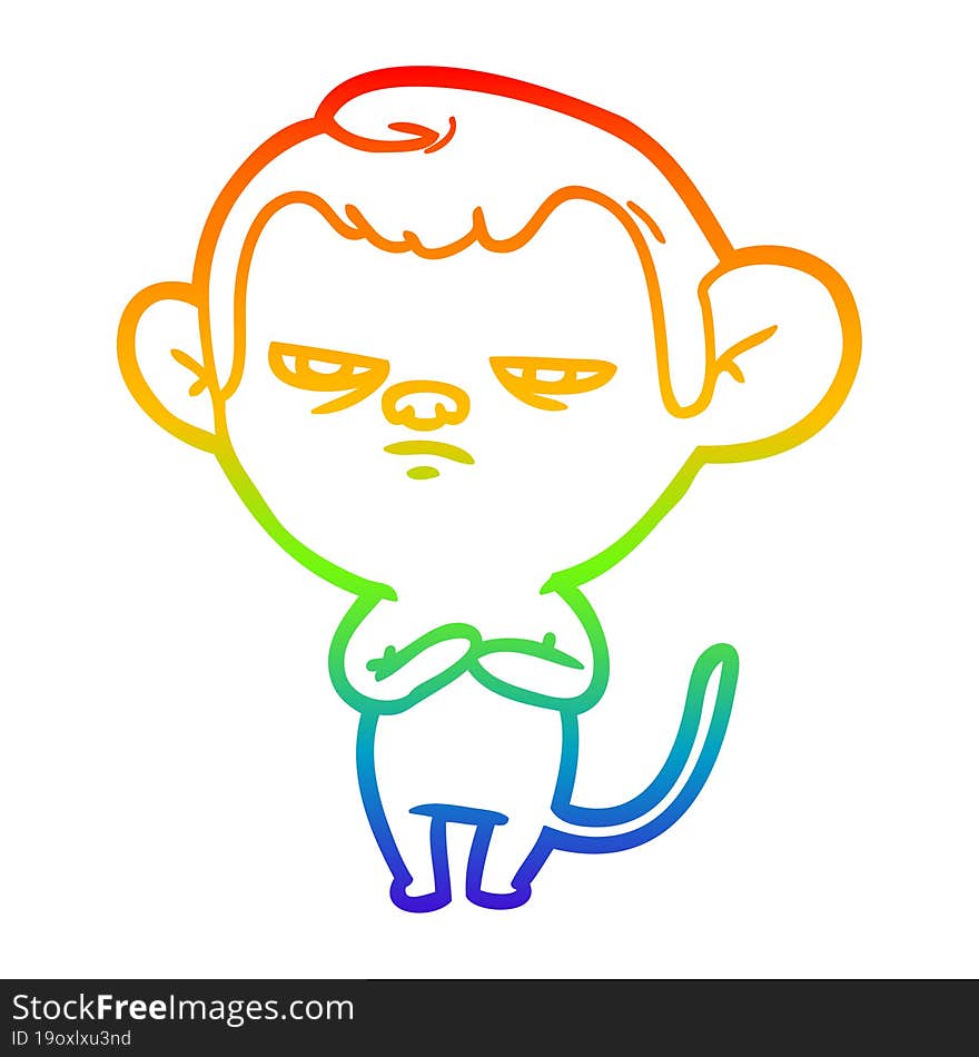 rainbow gradient line drawing of a cartoon monkey