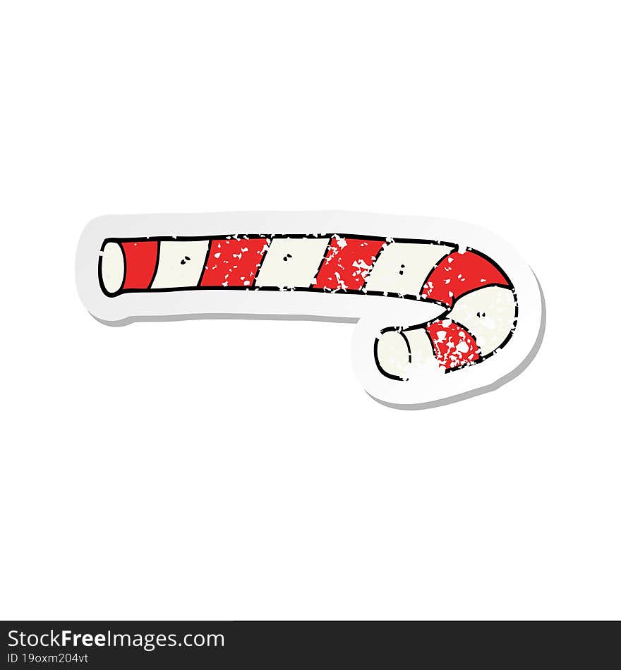 distressed sticker of a cartoon candy cane