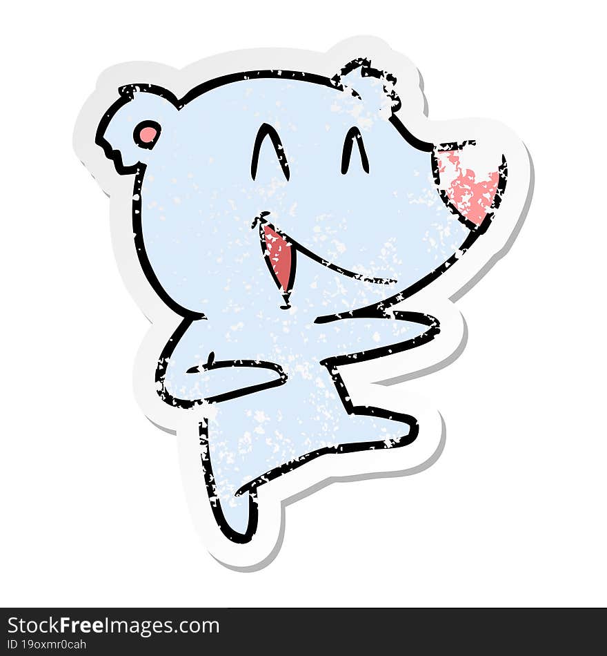 distressed sticker of a laughing bear cartoon