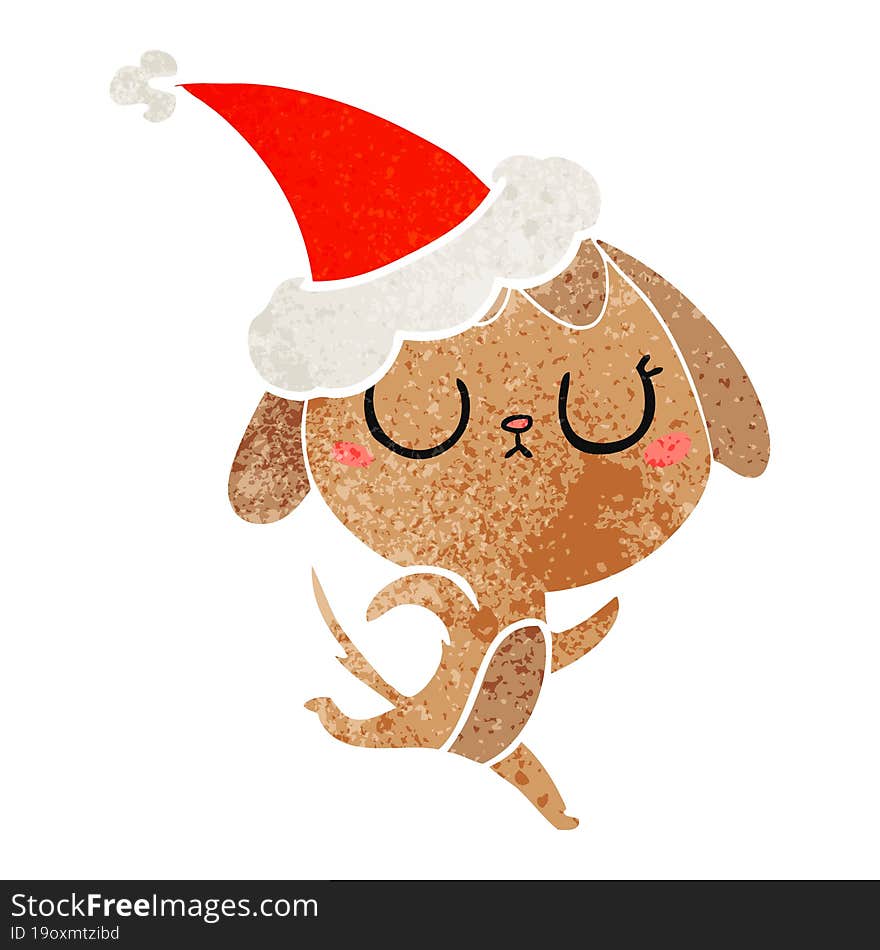 Cute Retro Cartoon Of A Dog Wearing Santa Hat