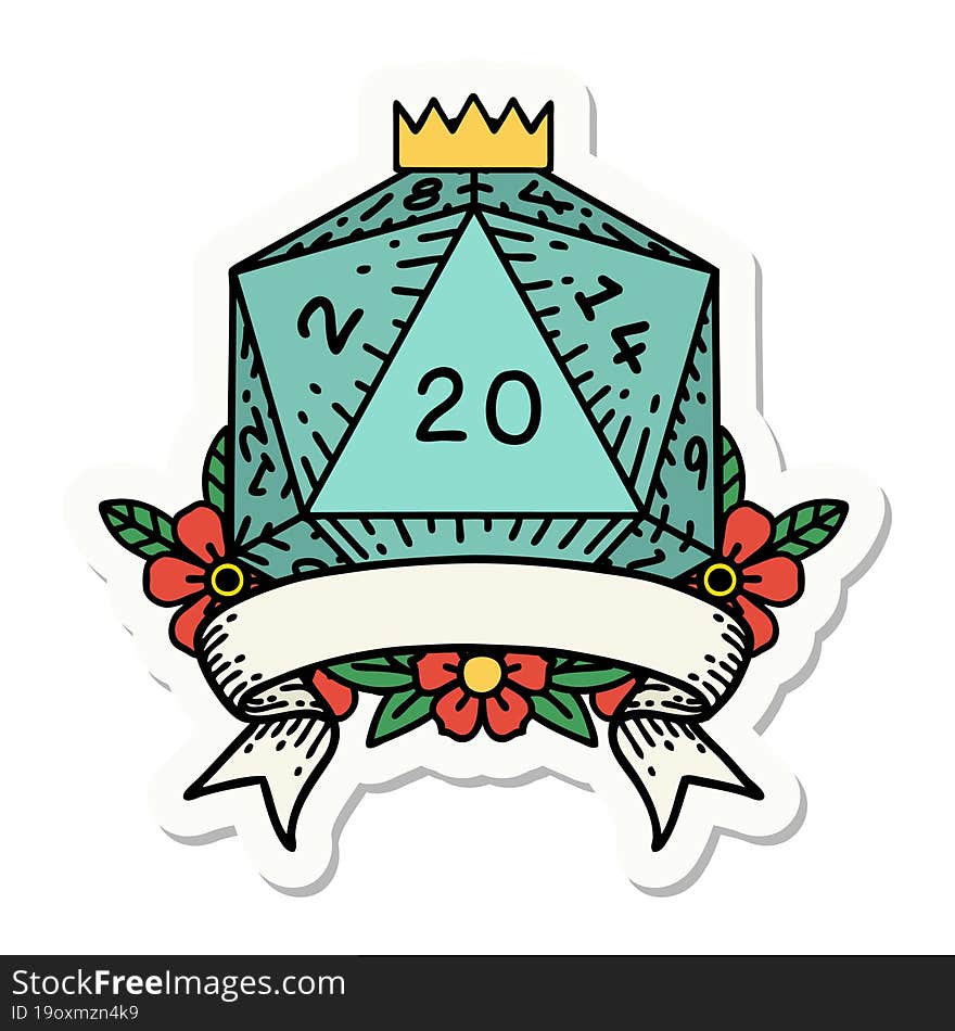 natural 20 critical hit D20 dice roll sticker