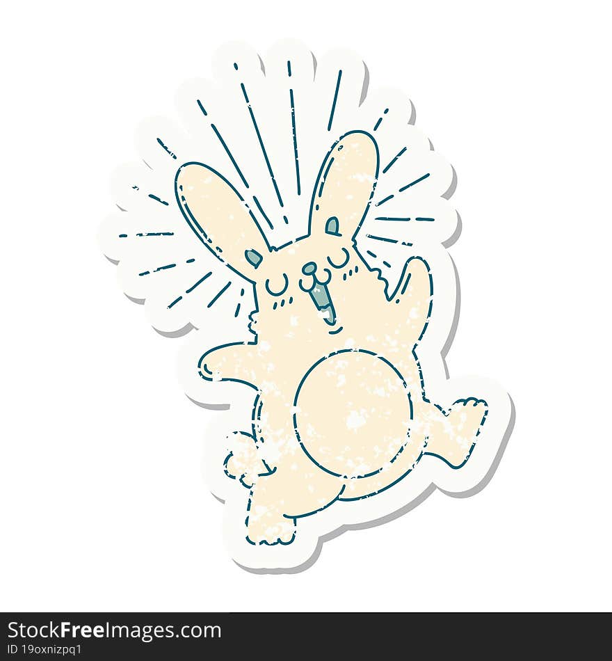 worn old sticker of a tattoo style prancing rabbit. worn old sticker of a tattoo style prancing rabbit