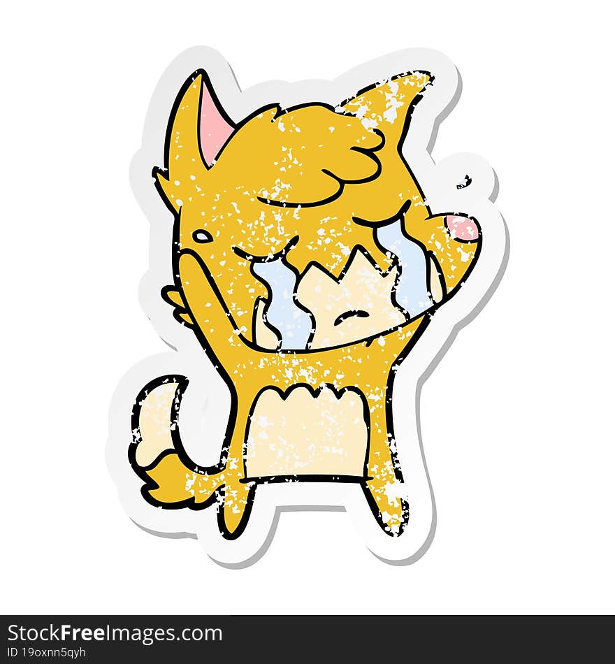 distressed sticker of a crying fox cartoon